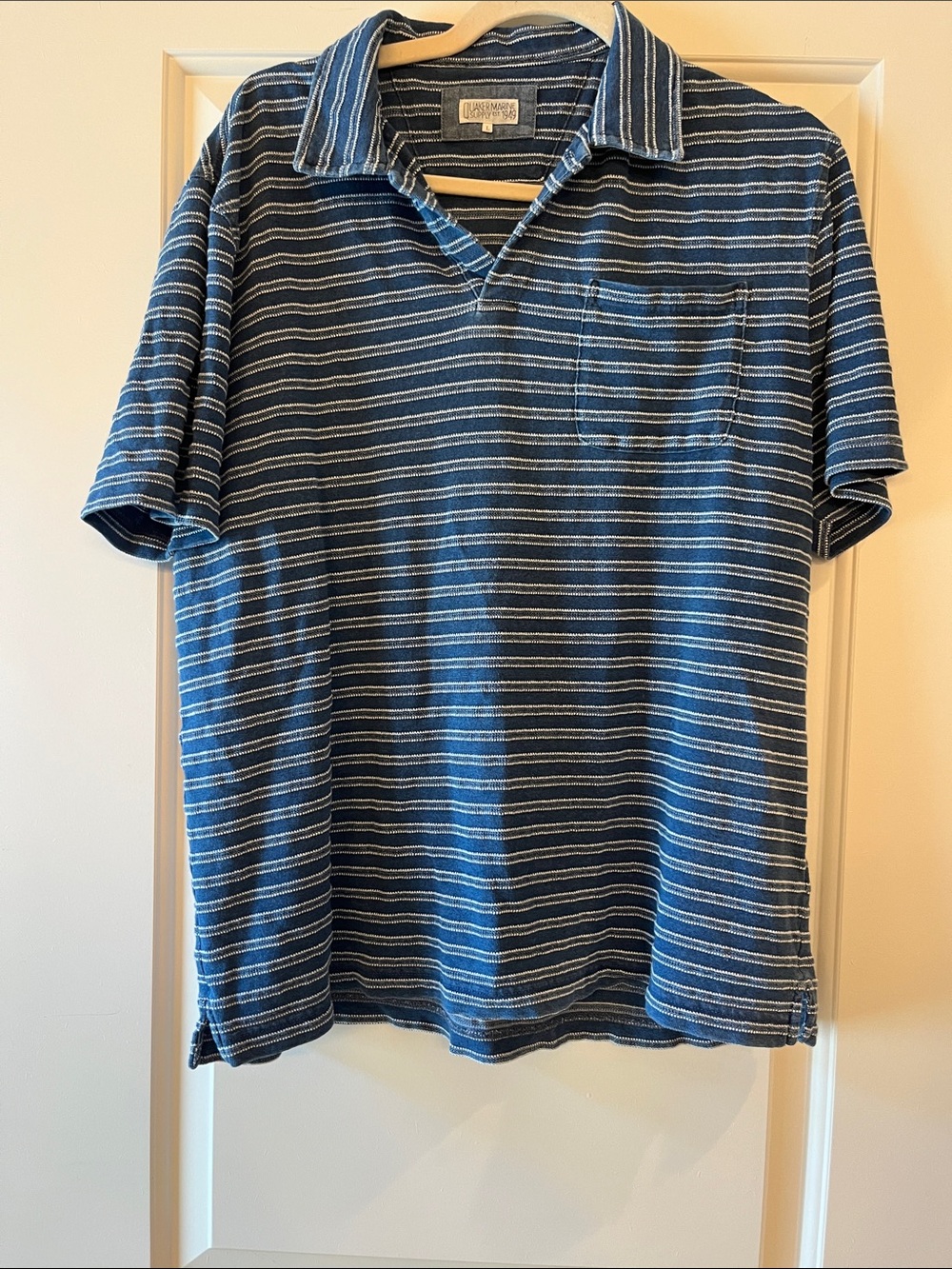 Classic Blue Striped Polo with Chest Pocket